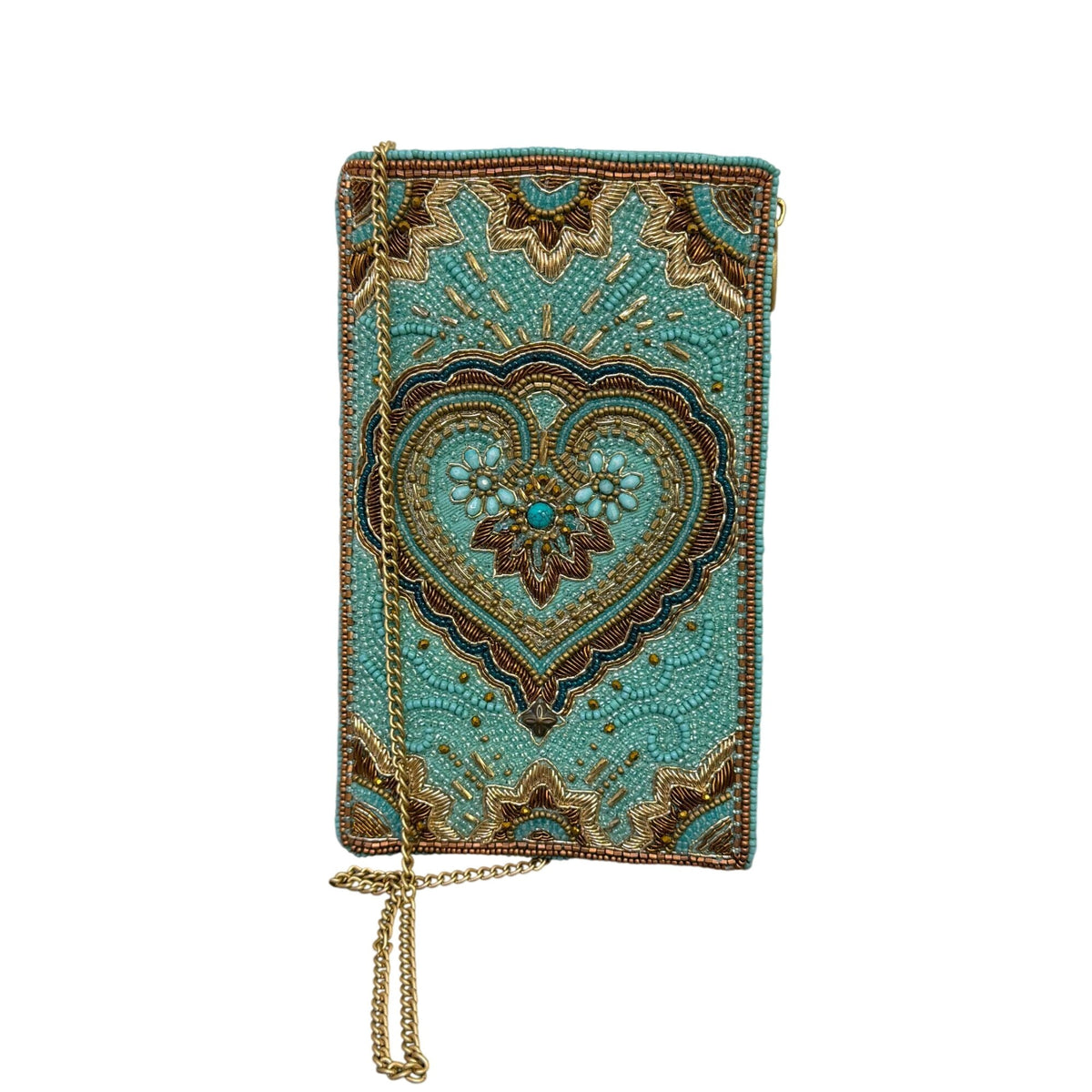 Mary Frances Beaded Clutch With Gold Chain Strap Blue & Gold