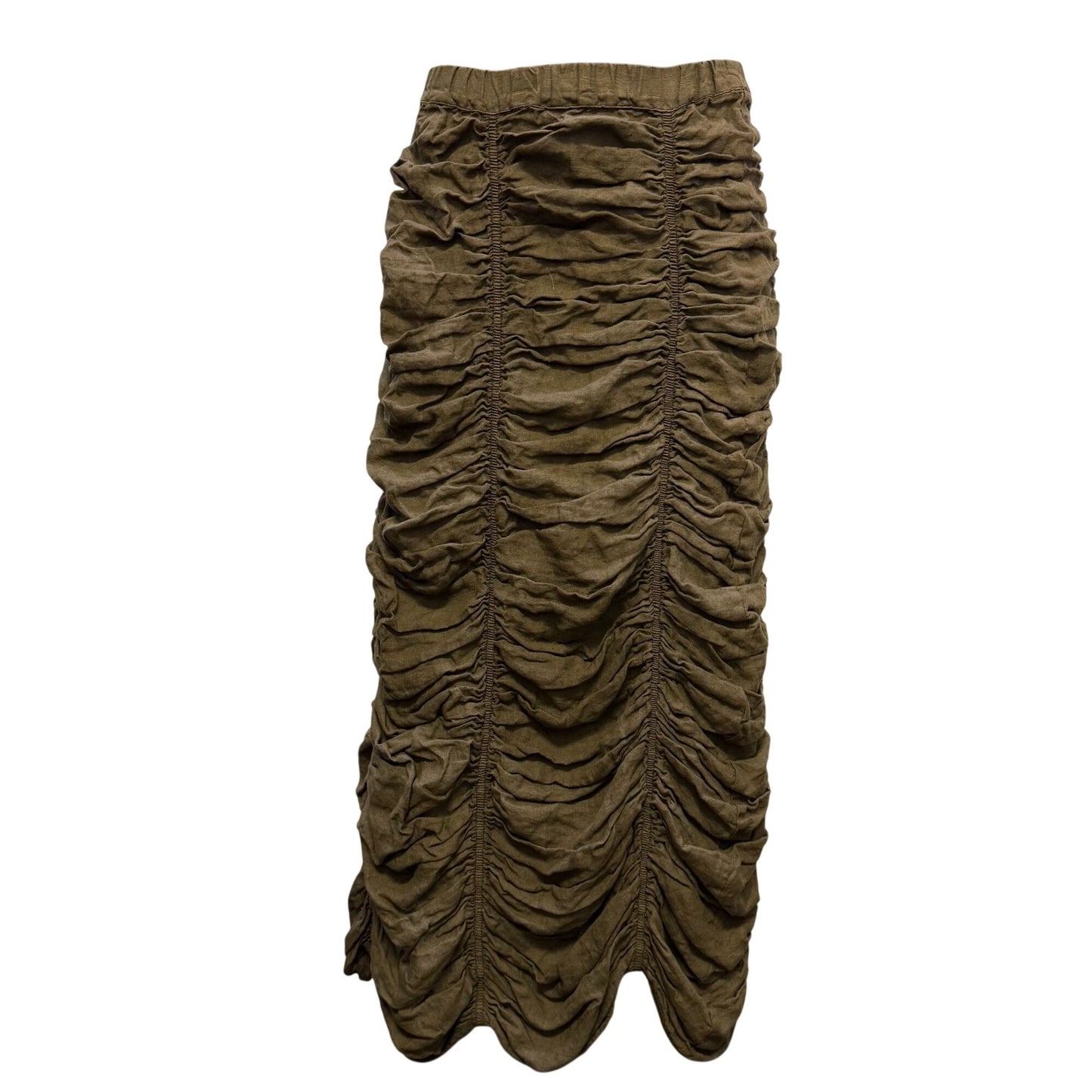 Cynthia Ashby Brown Crimped Linen Maxi Skirt Size L