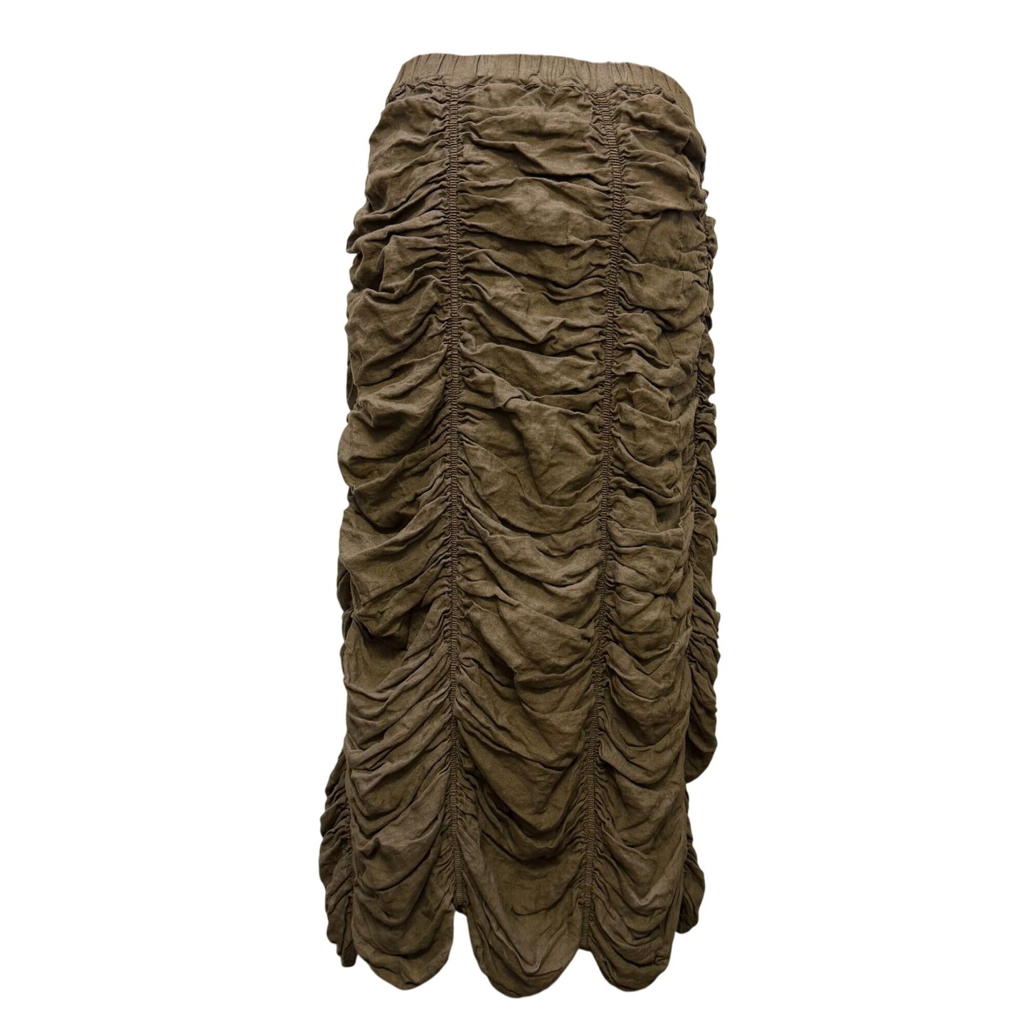 Cynthia Ashby Brown Crimped Linen Maxi Skirt Size L