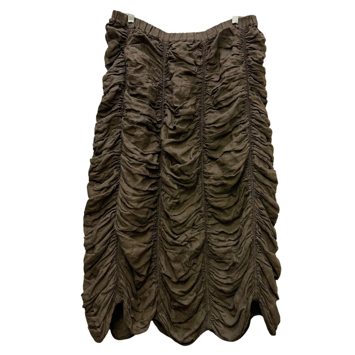 Cynthia Ashby Brown Crimped Linen Maxi Skirt Size L