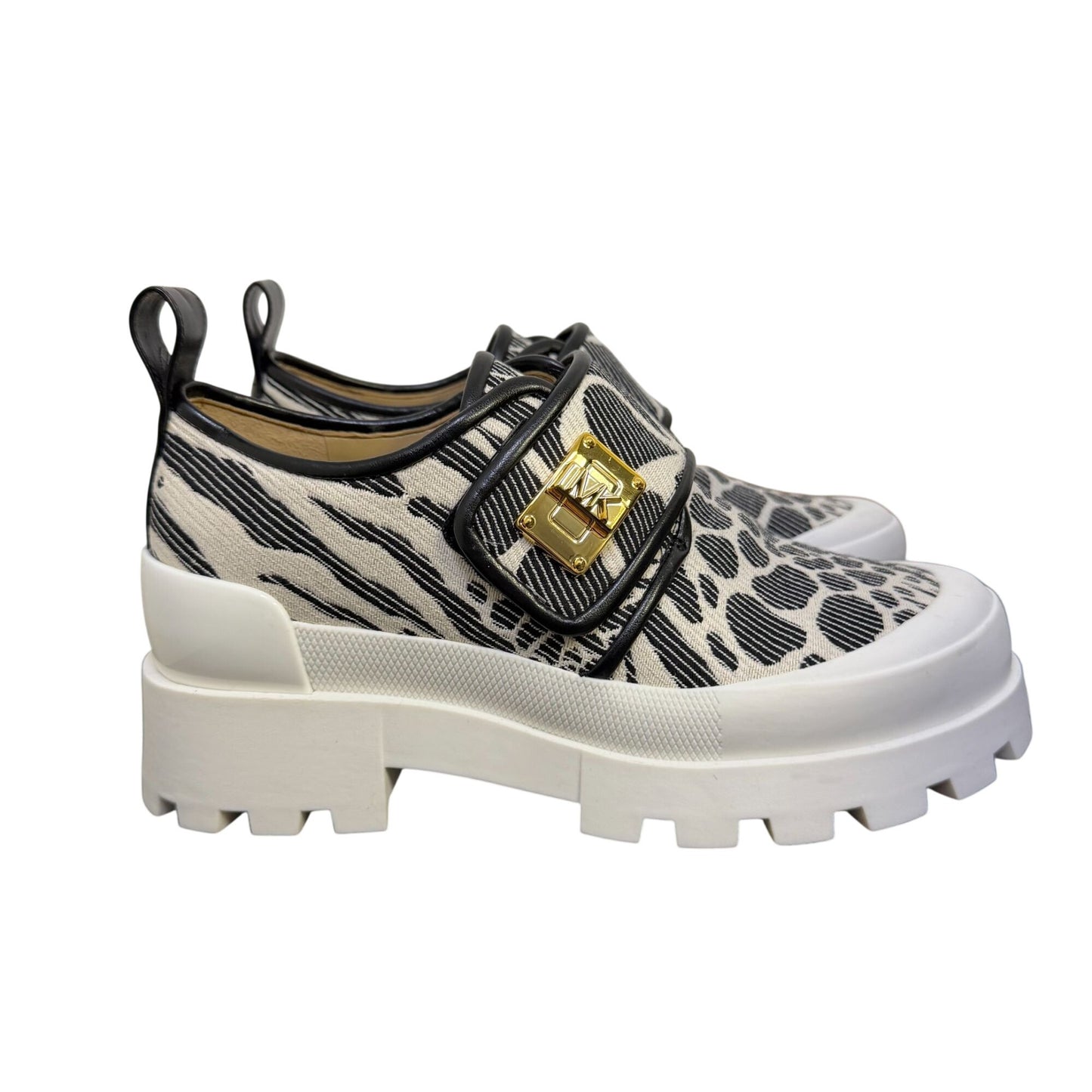 Michael Kors Animal Print Platform Loafers White & Black Size 6