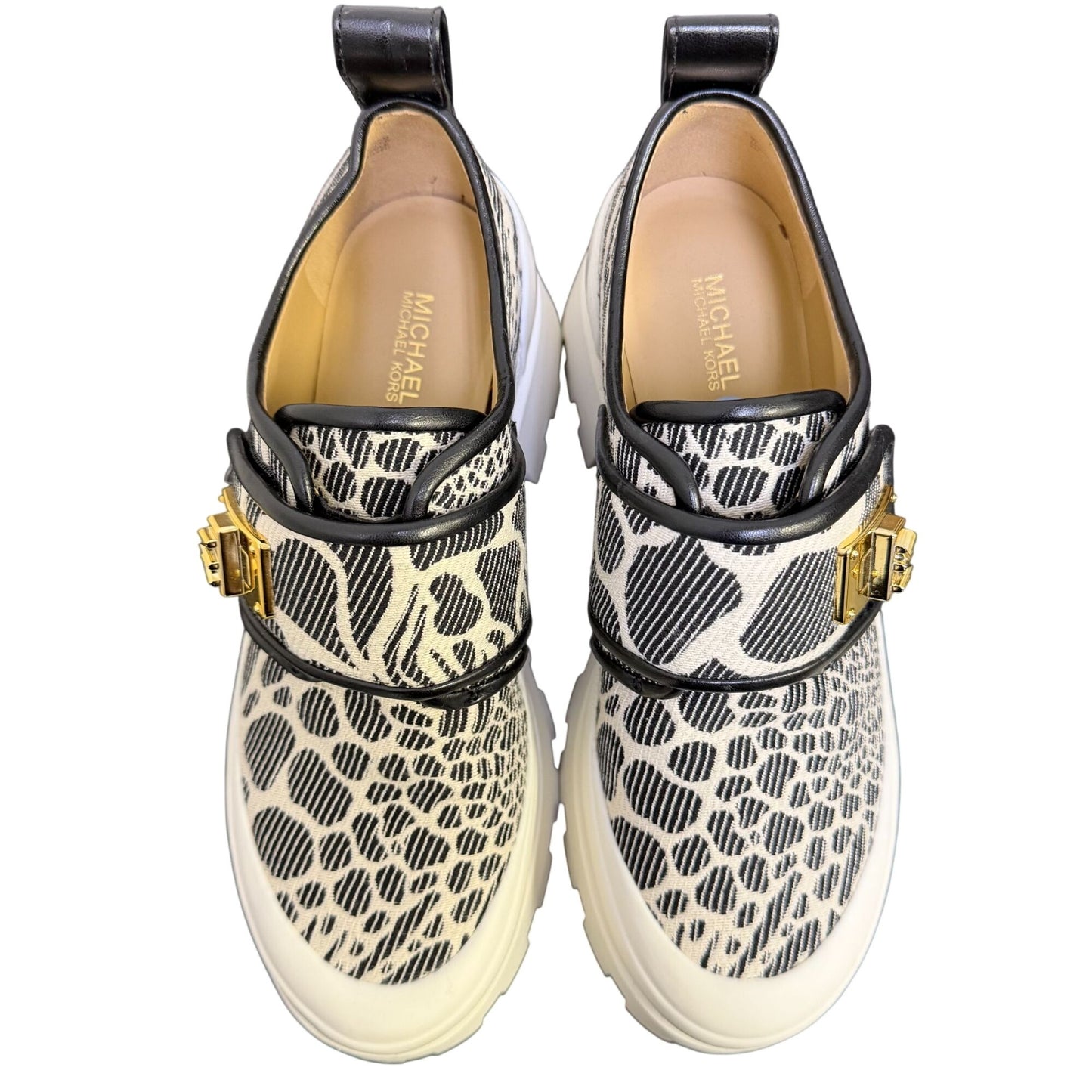 Michael Kors Animal Print Platform Loafers White & Black Size 6