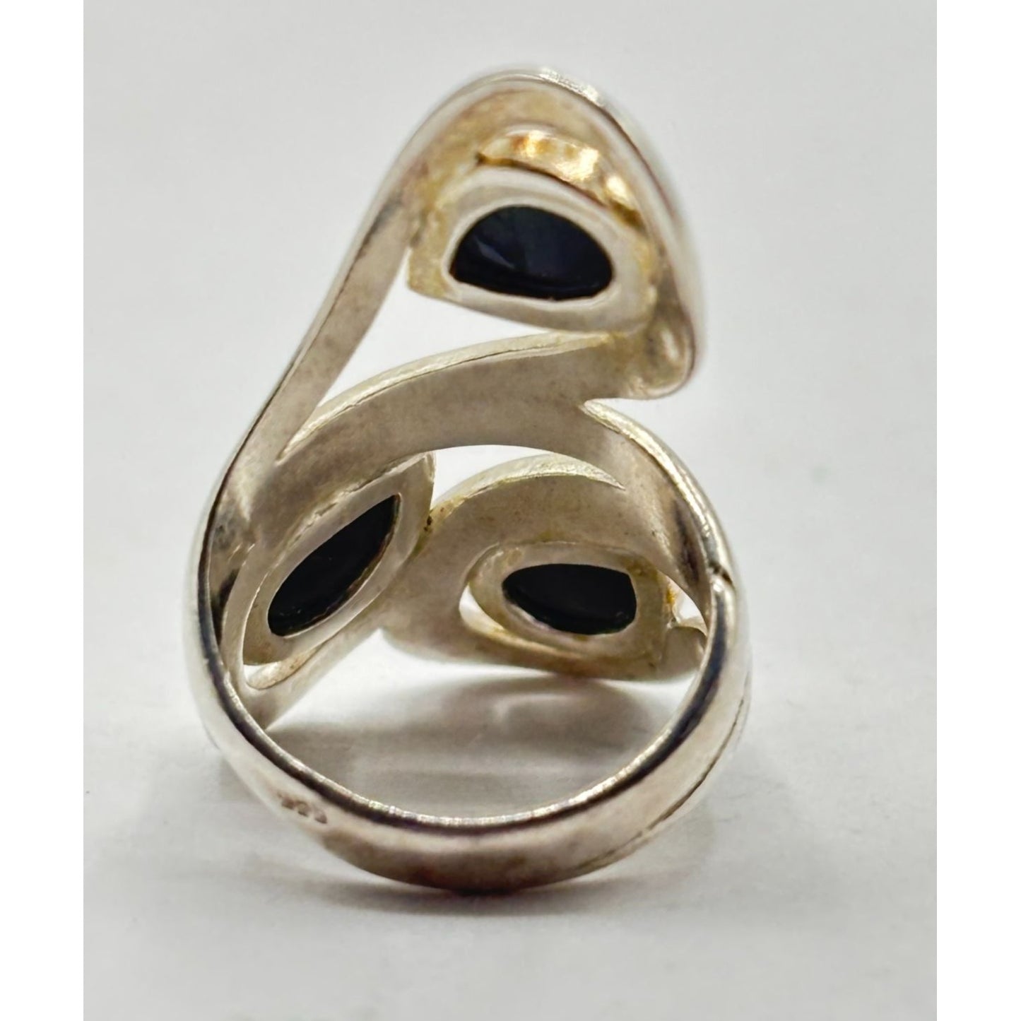Sterling Silver 925 Amber Statement Ring Modern Swirl Design Size 5