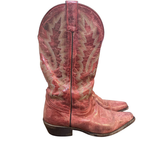 Old Gringo Vintage Red Leather Western Cowboy Boots w/Embroidered Design Size 7.5