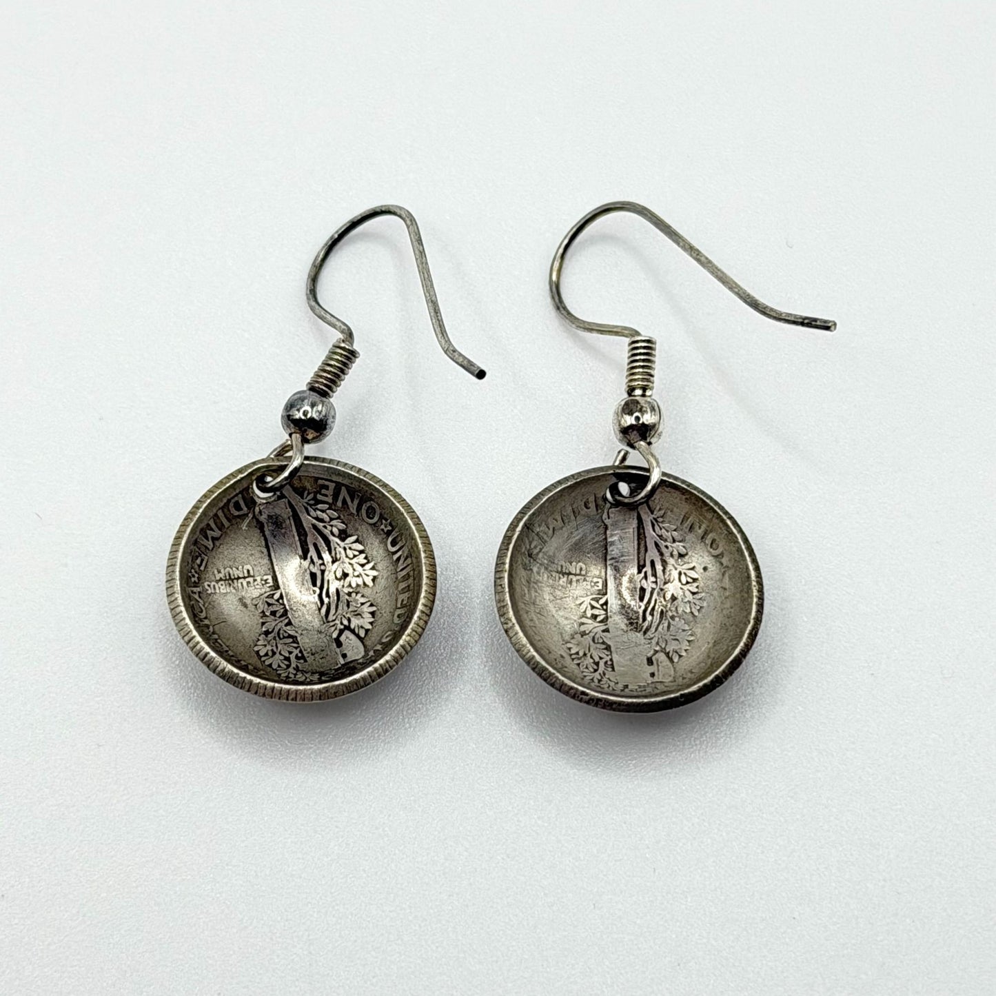 Vintage 1917 Mercury Dime Coin Silver Earrings Handcrafted Sterling Silver