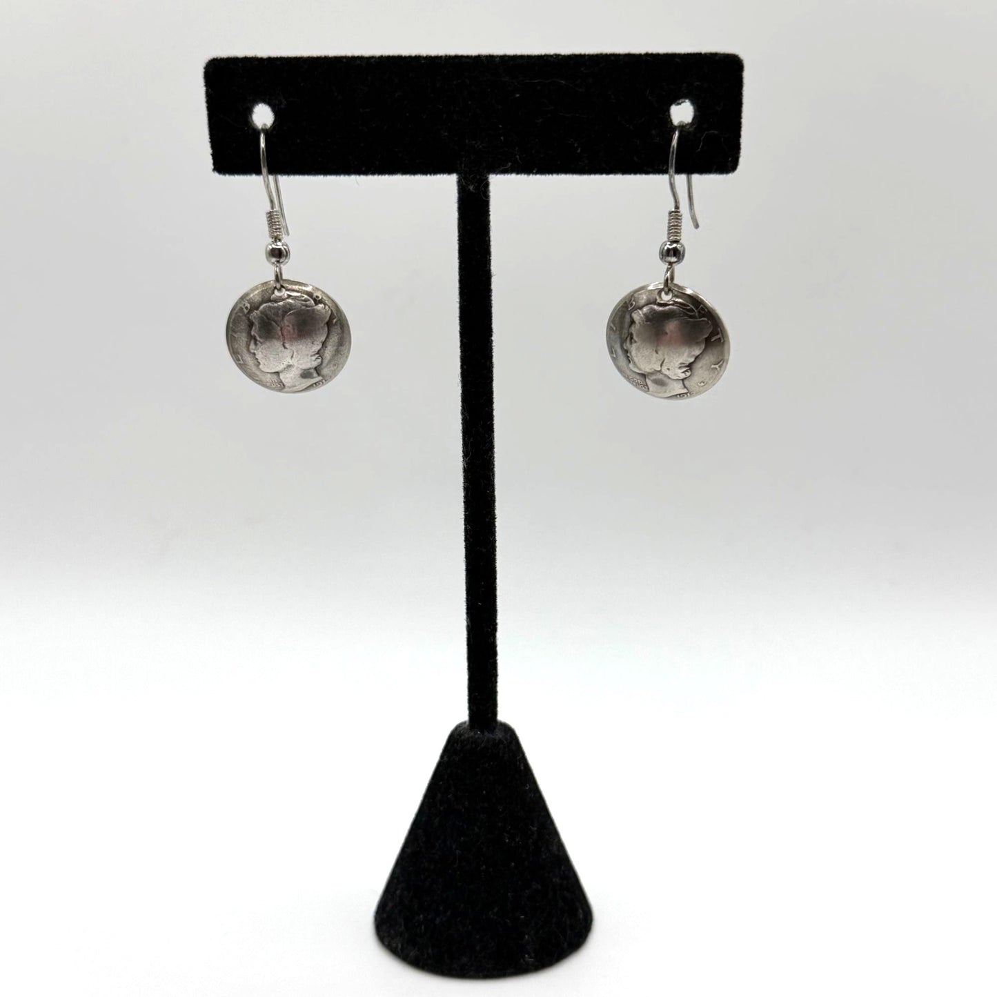 Vintage 1917 Mercury Dime Coin Silver Earrings Handcrafted Sterling Silver