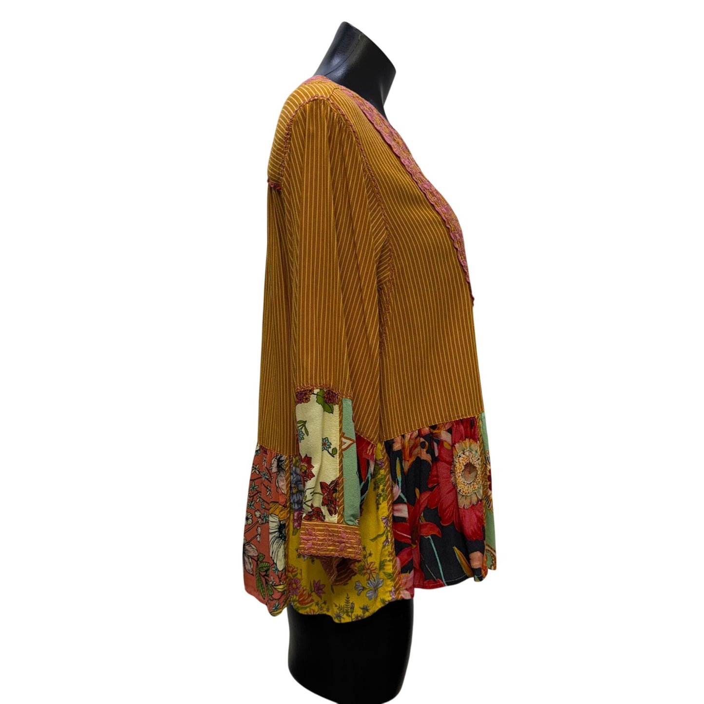 John Mark Orange Multi Floral Hem Blouse Embroidered S