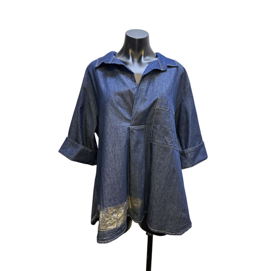 Alembika Denim Oversized Blouse w/Gold accent Across