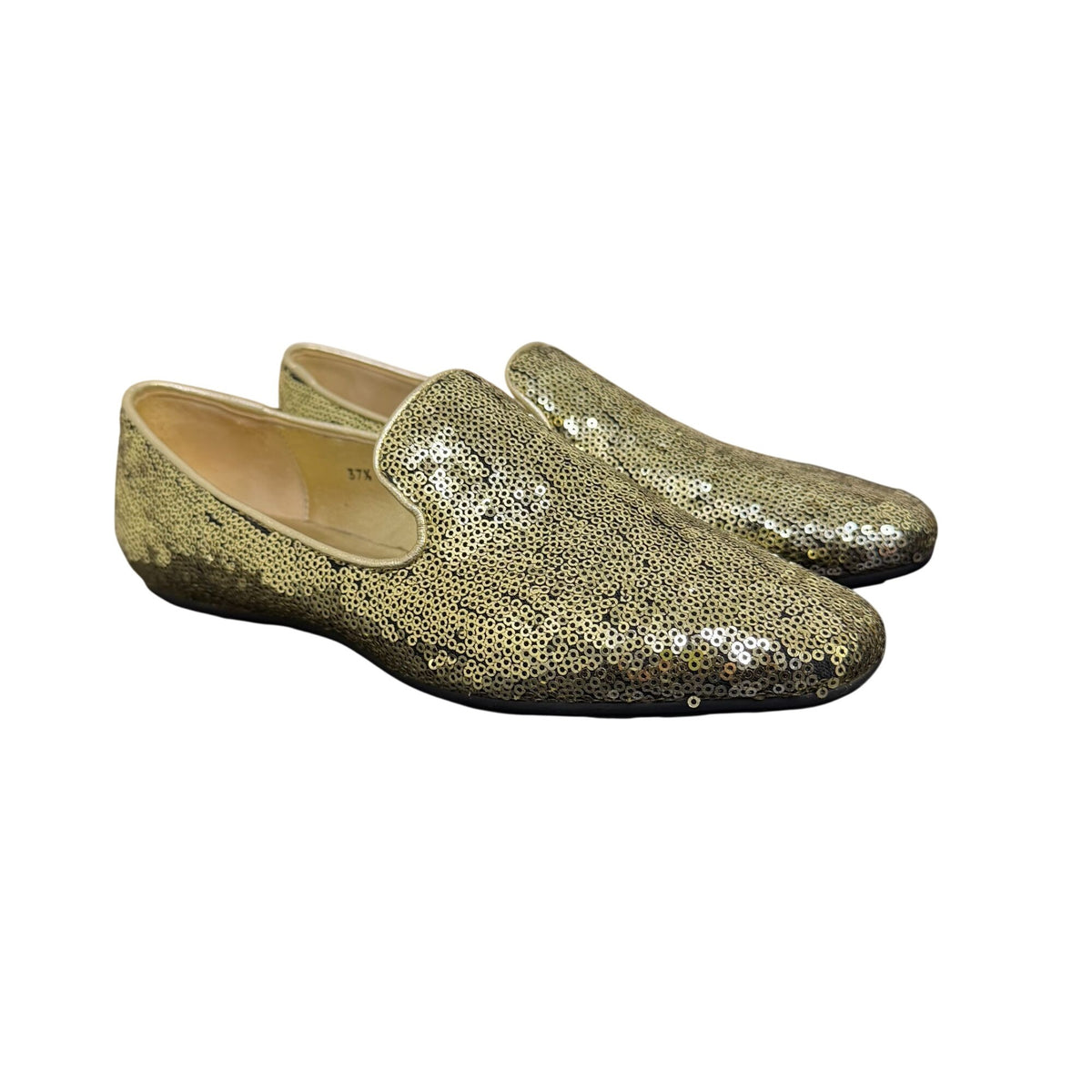 NWOT Jimmy Choo Gold Sequin Loafers Size 7 / EU 37.5