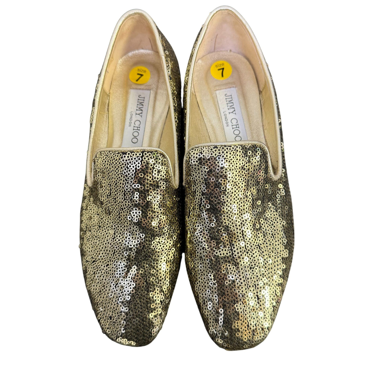 NWOT Jimmy Choo Gold Sequin Loafers Size 7 / EU 37.5