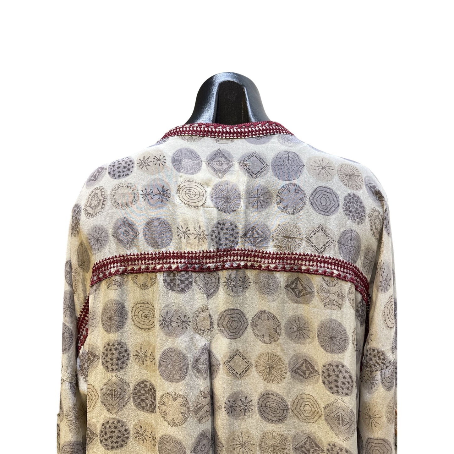 Johnny Was Embroidered Button-Up Tunic w/Floral & Geometric Patterns Long Sleeves Size L