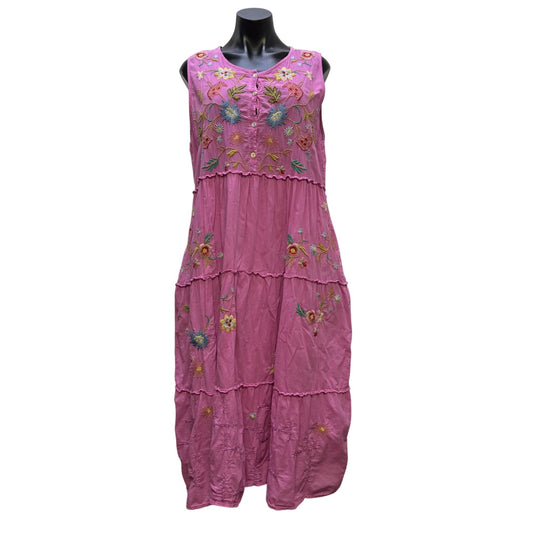Johnny Was Purple Multi-Color Embroidered Maxi Dress AS IS Size L