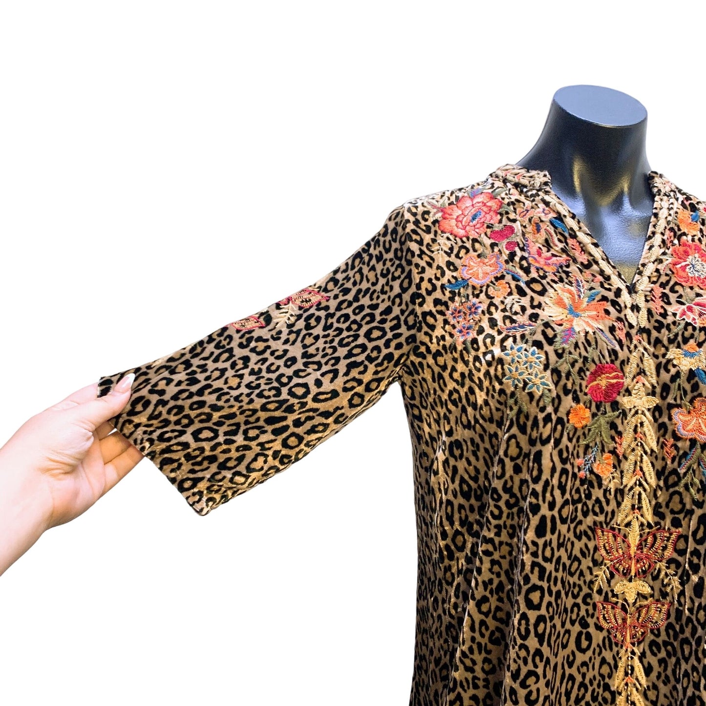 Johnny Was Leopard Print Embroidered Top XS