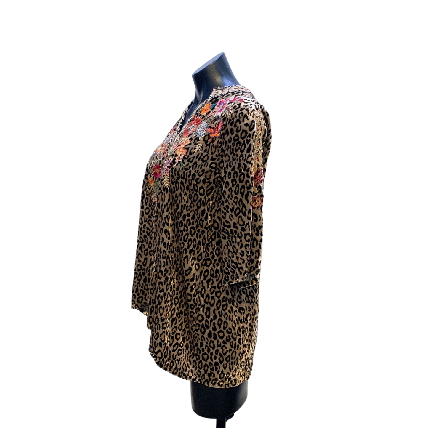 Johnny Was Leopard Print Embroidered Top XS