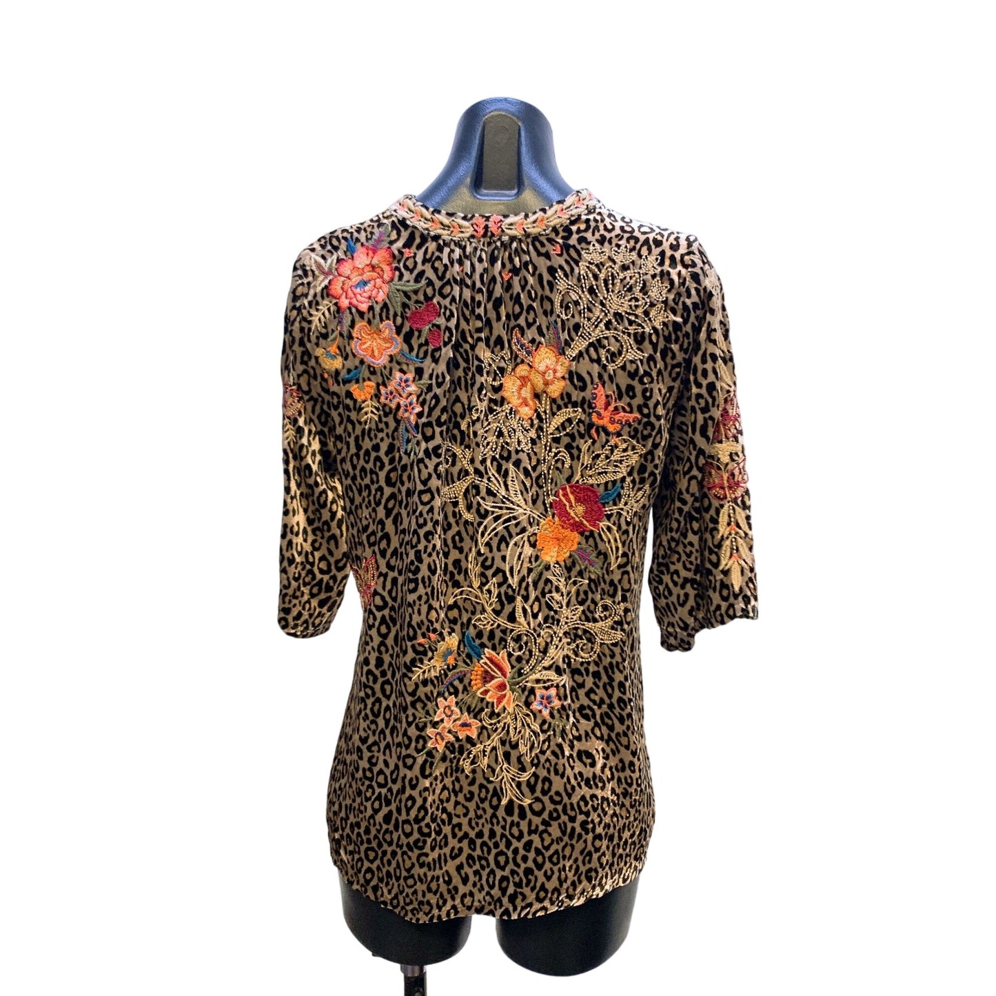 Johnny Was Leopard Print Embroidered Top XS