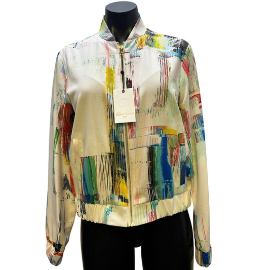 NWT Robert Graham Abstract Print Bomber Jacket White Multi M