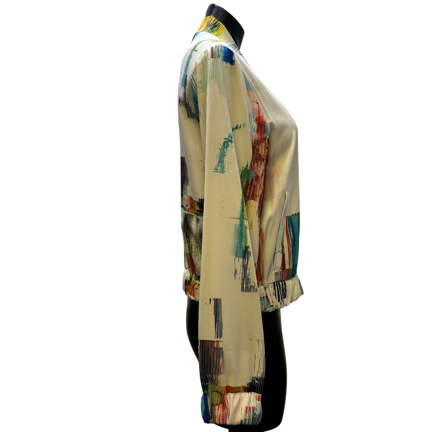 NWT Robert Graham Abstract Print Bomber Jacket White Multi M