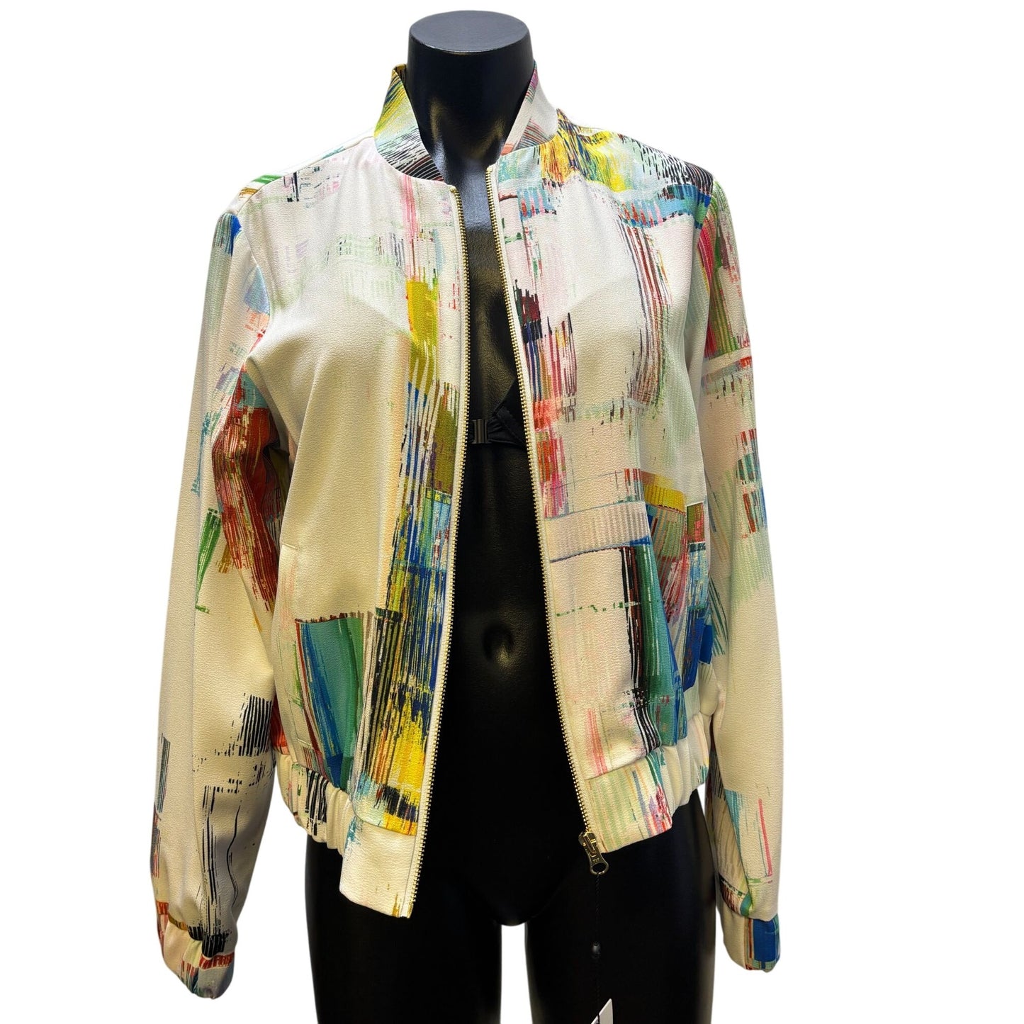 NWT Robert Graham Abstract Print Bomber Jacket White Multi M