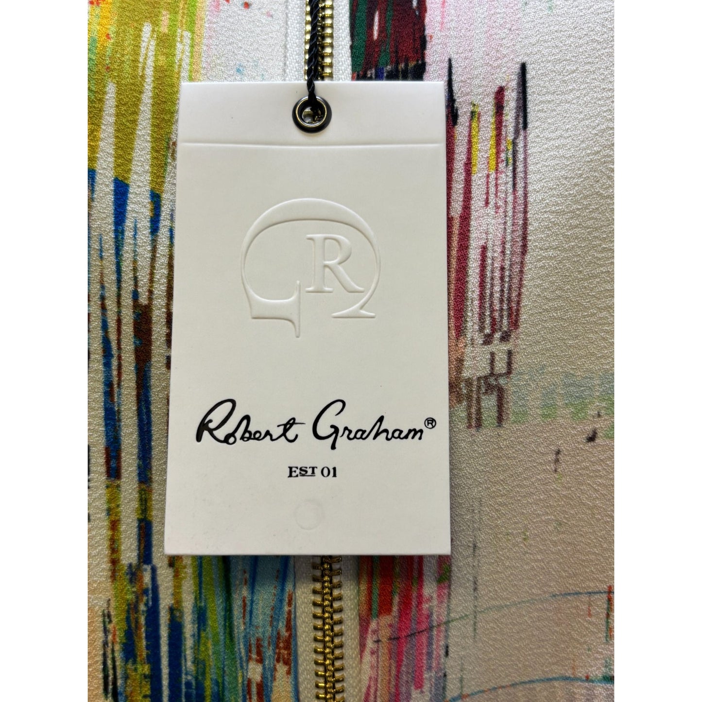 NWT Robert Graham Abstract Print Bomber Jacket White Multi M