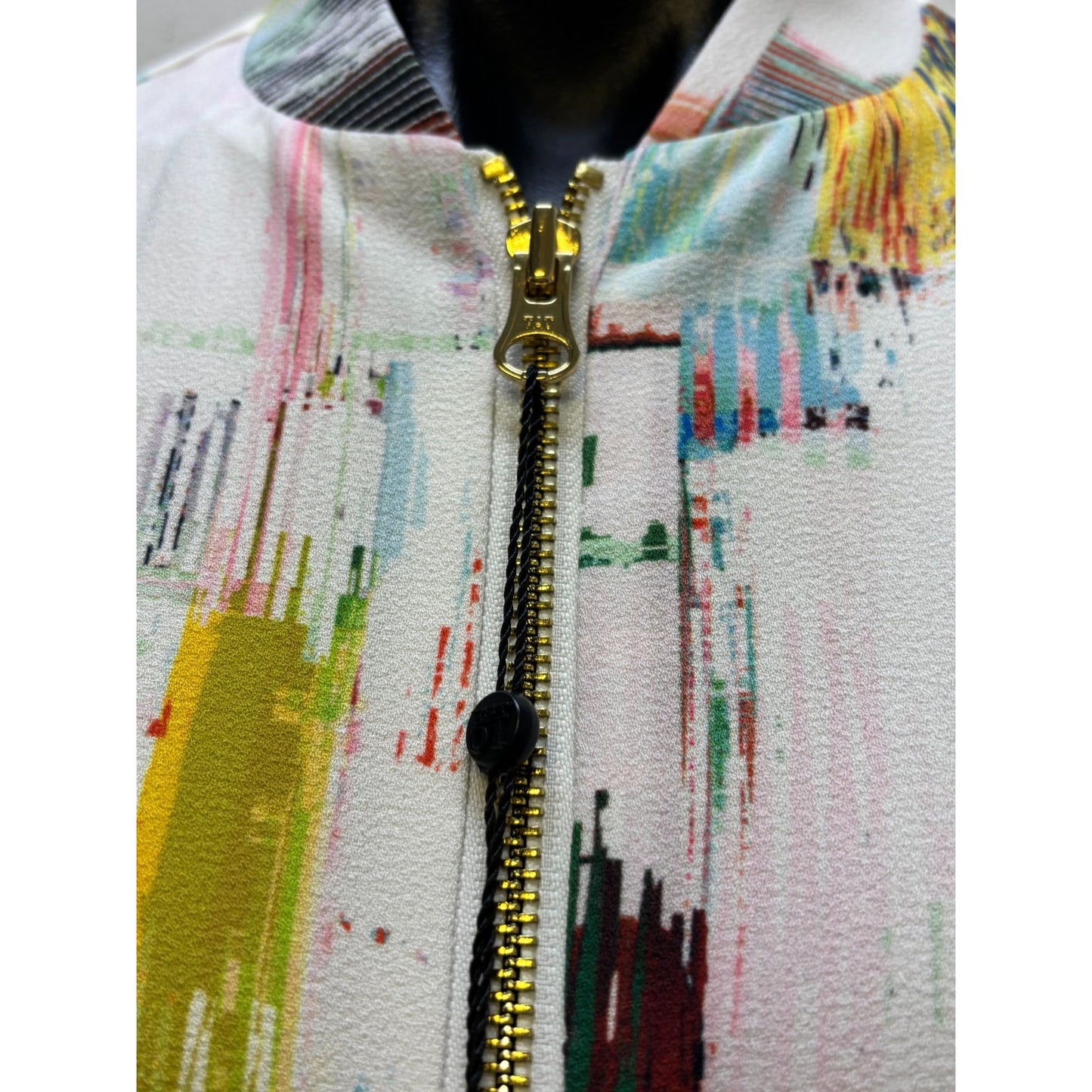 NWT Robert Graham Abstract Print Bomber Jacket White Multi M