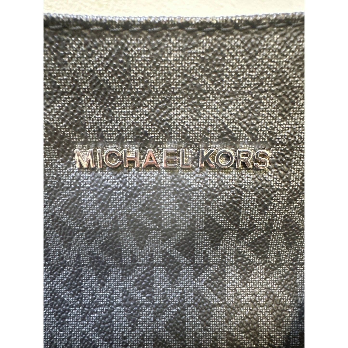 Michael Kors Jet Set Shoulder Bag Monogram Coated Canvas Grey w/Black Leather