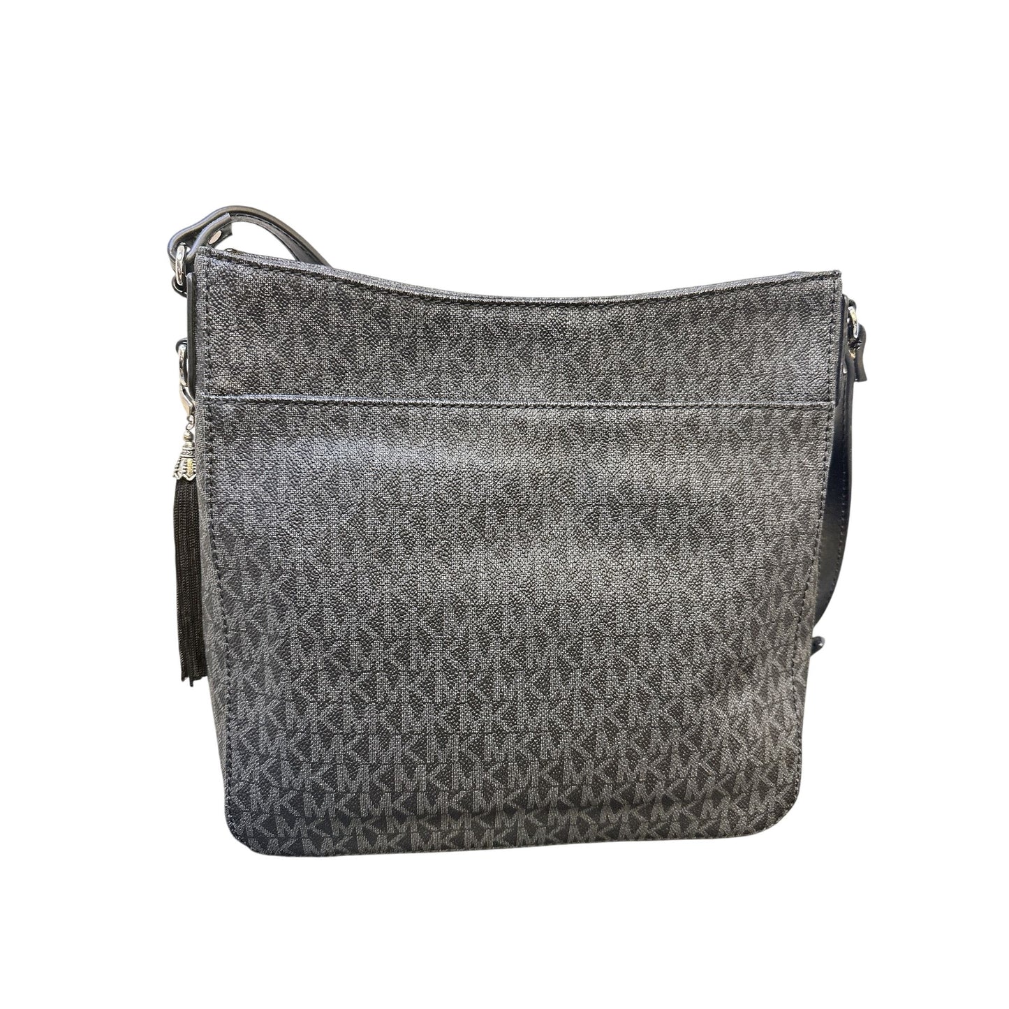 Michael Kors Jet Set Shoulder Bag Monogram Coated Canvas Grey w/Black Leather