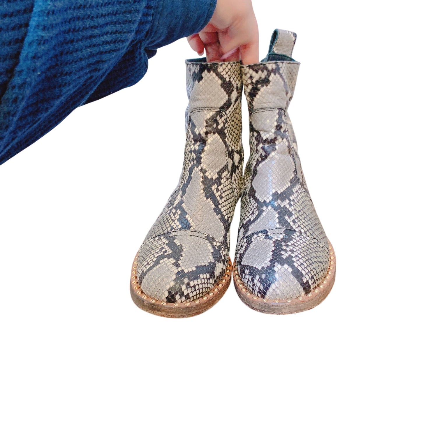 Zadig & Voltaire Studded Snakeskin Leather Ankle Boots Side Zipper 40/9.5