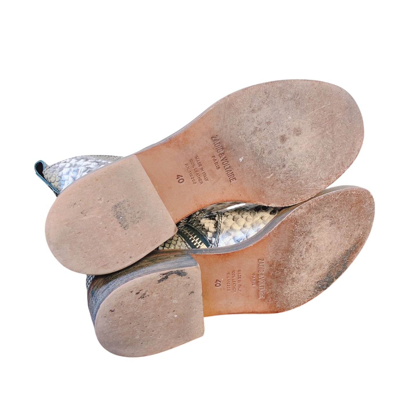 Zadig & Voltaire Studded Snakeskin Leather Ankle Boots Side Zipper 40/9.5