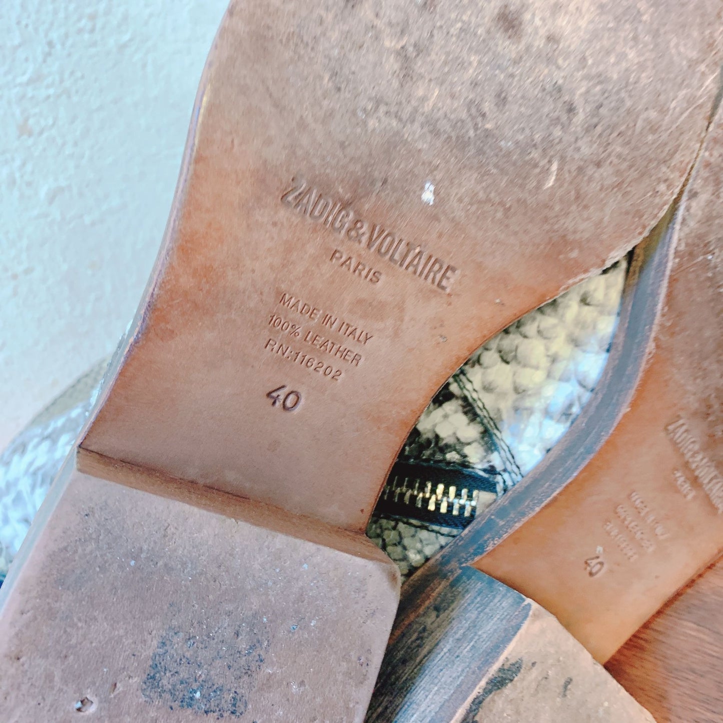 Zadig & Voltaire Studded Snakeskin Leather Ankle Boots Side Zipper 40/9.5