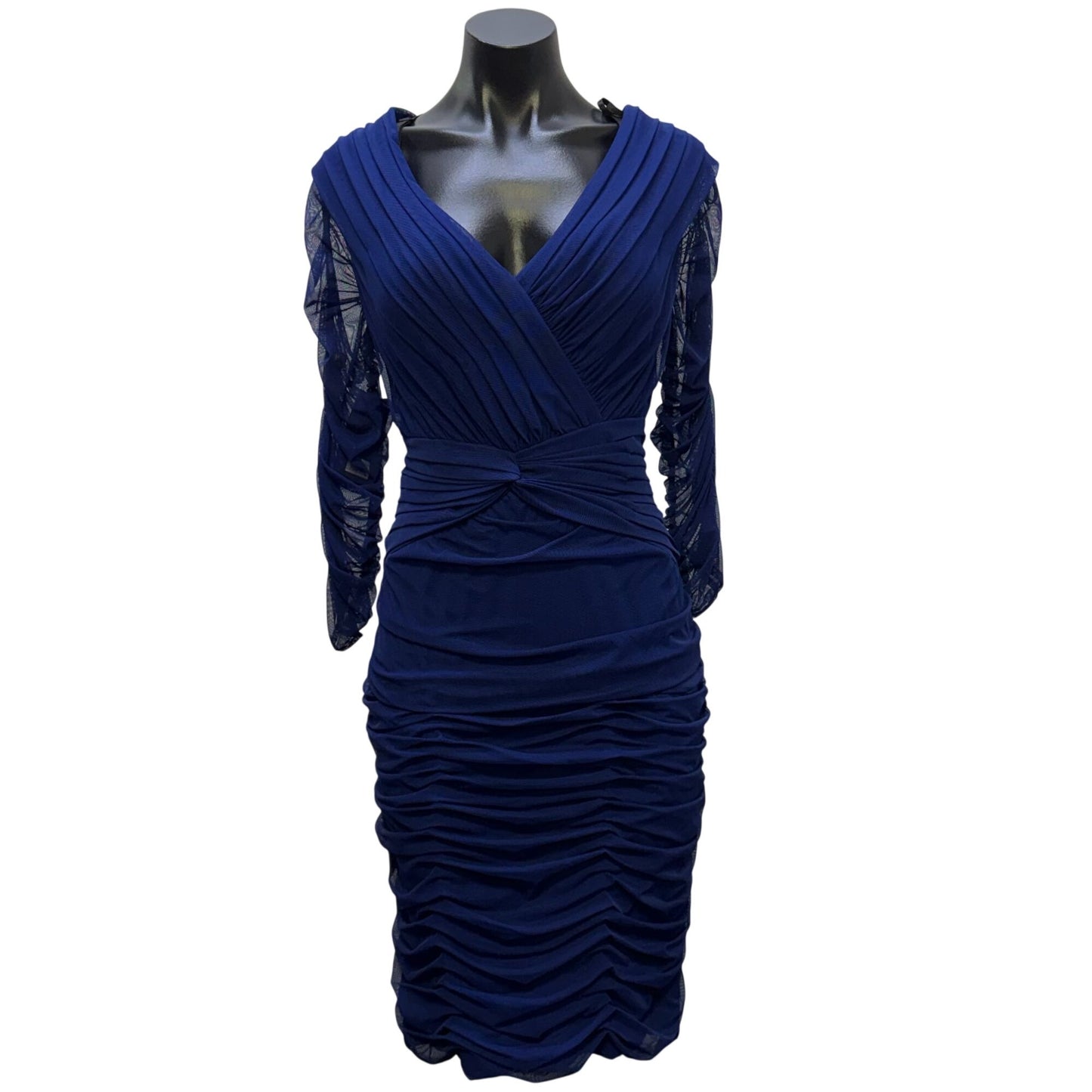 NWT Tadashi Shoji Royal Blue Ruched Mesh Long Sleeve Dress XL