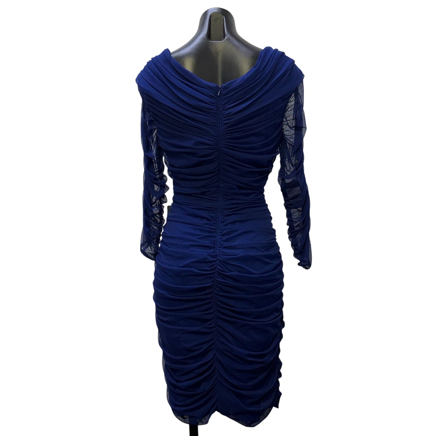 NWT Tadashi Shoji Royal Blue Ruched Mesh Long Sleeve Dress XL