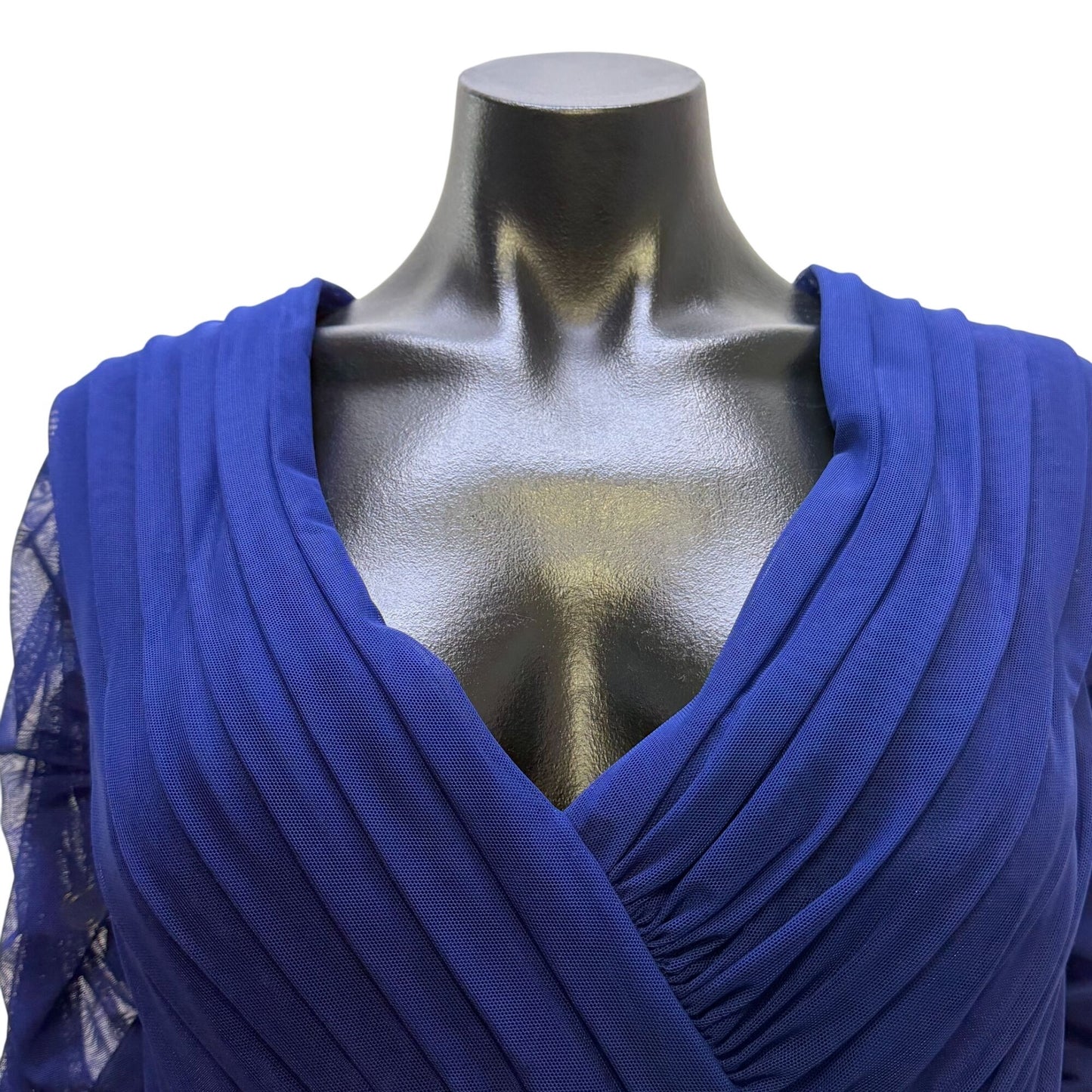 NWT Tadashi Shoji Royal Blue Ruched Mesh Long Sleeve Dress XL