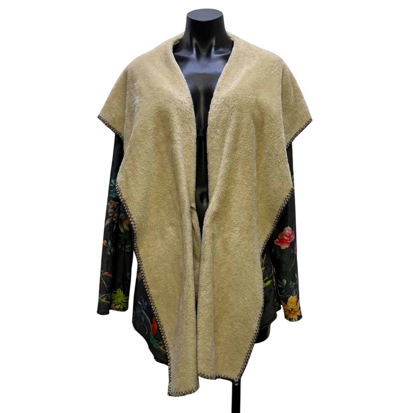 Johnny Was Beige & Green Floral Hooded Coat Jacket S