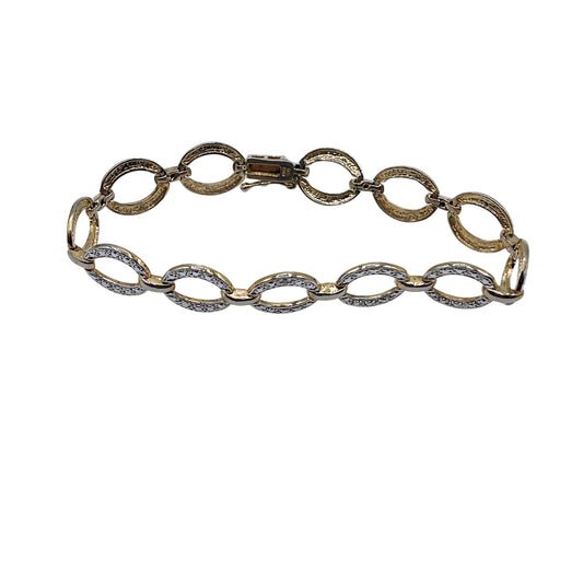 925 Gold Plated Oval Link Bracelet With Rhinestone Accents & Secure Clasp