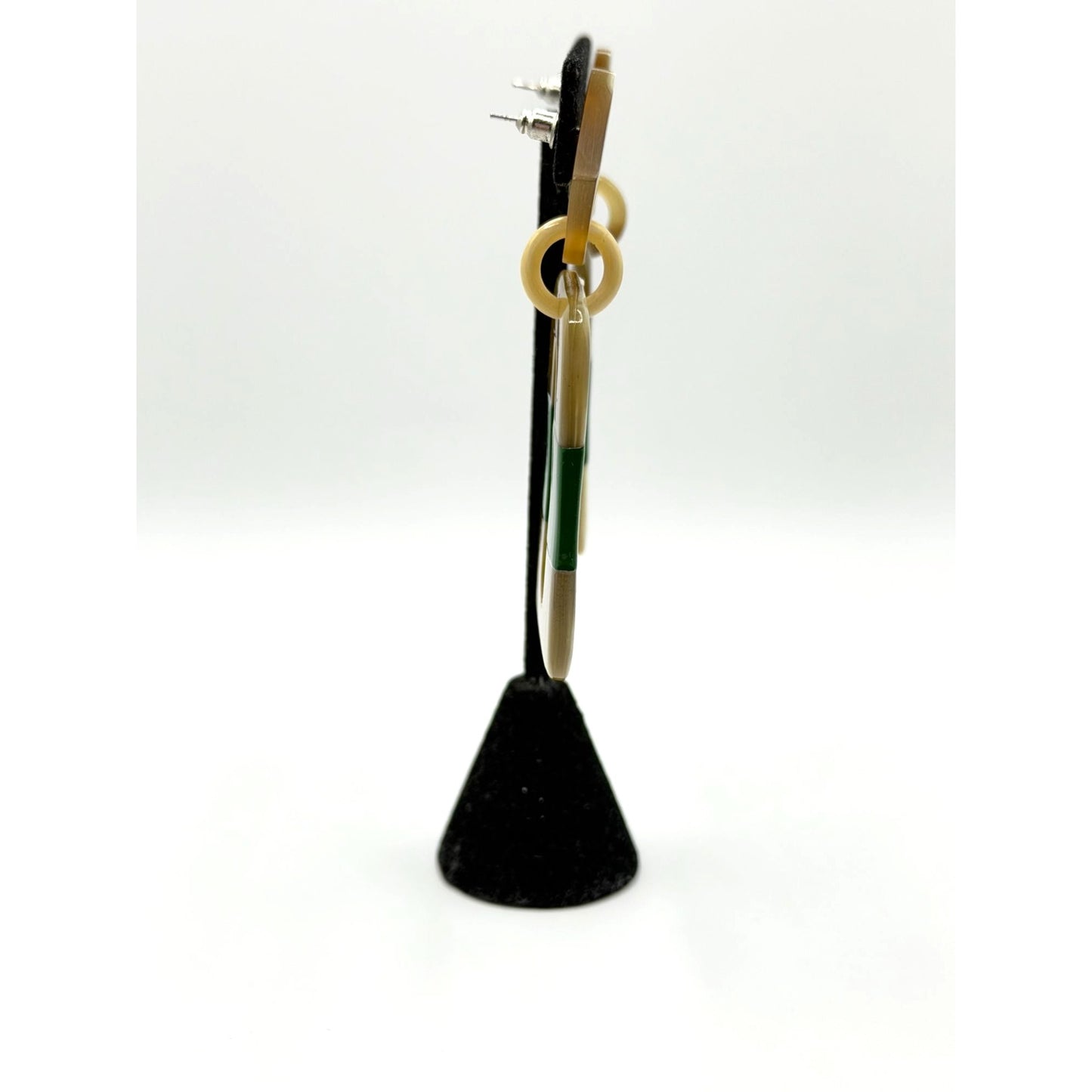 Vintage-Inspired Geometric Dangle Earrings With Green  & Beige Acrylic Accents