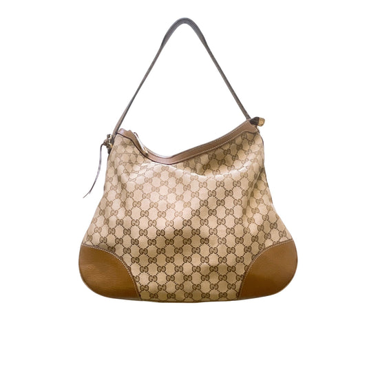 Gucci GG Canvas & Leather Hobo Bag Beige/Brown M