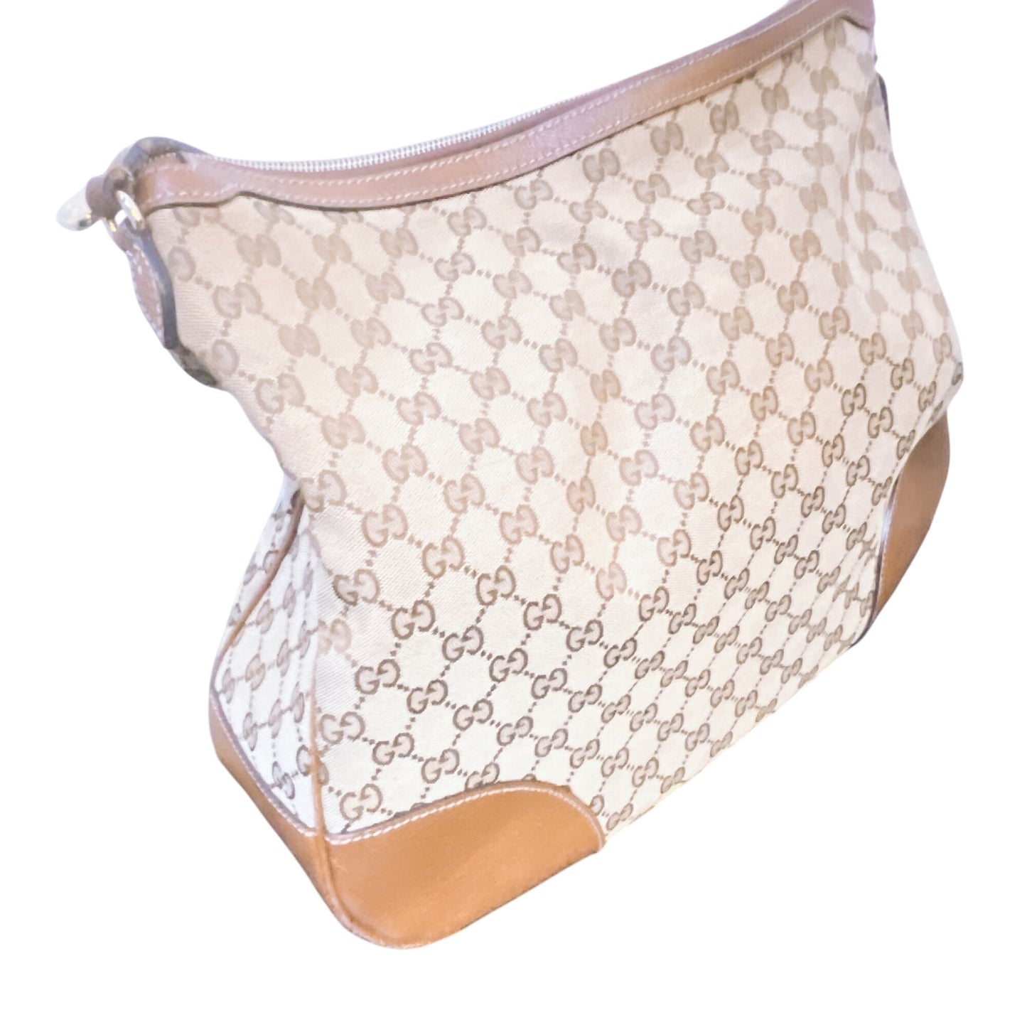 Gucci GG Canvas & Leather Hobo Bag Beige/Brown M