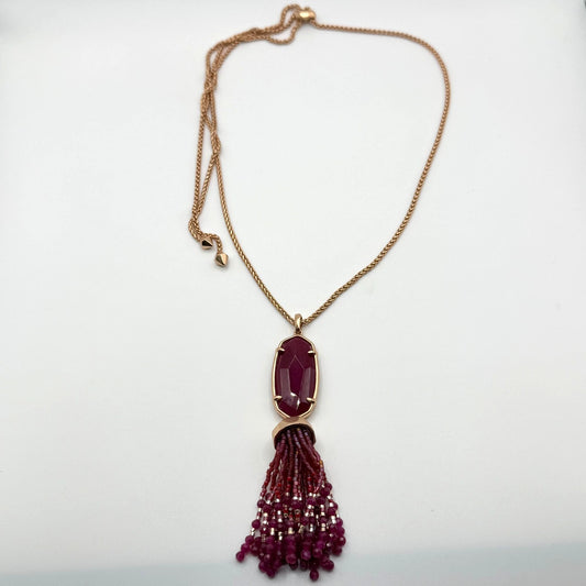 Kendra Scott Gold Tone Tassel Necklace Burgundy Beaded Pendant