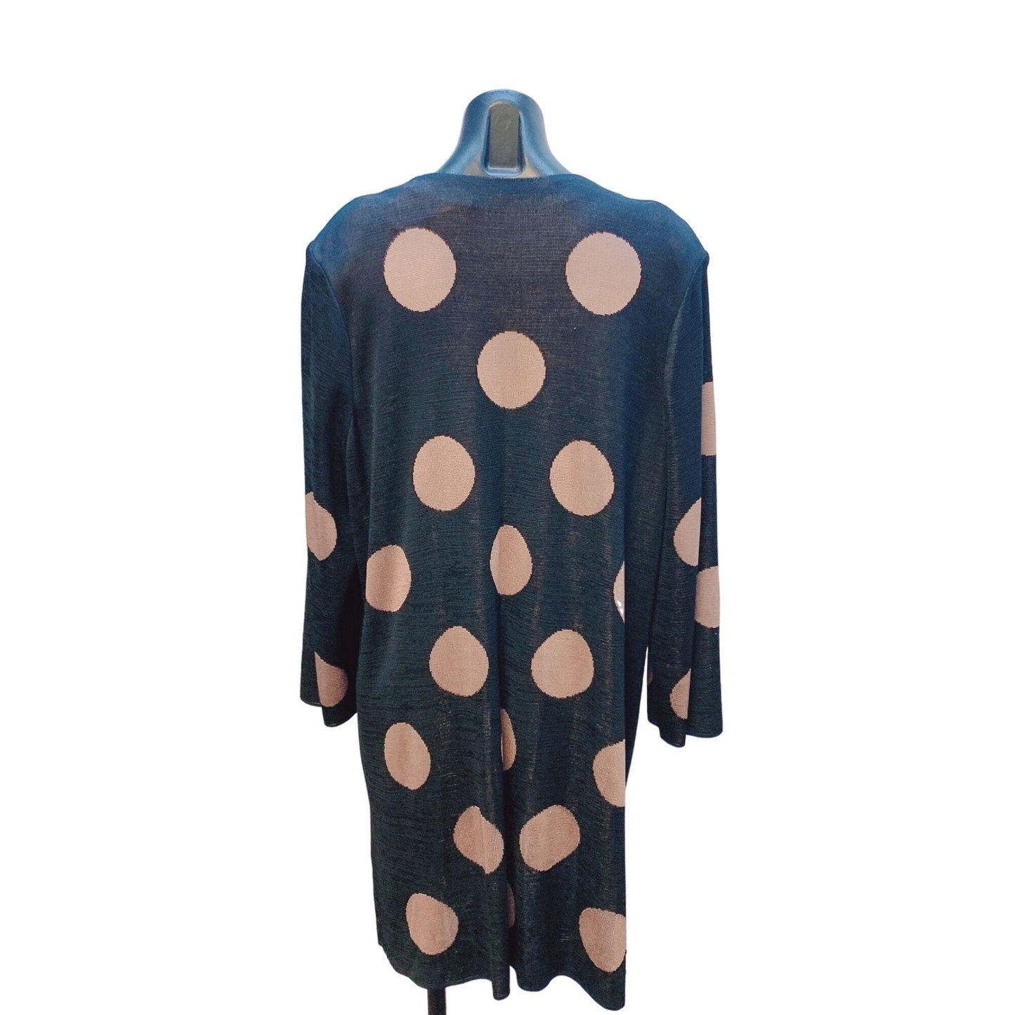 Misook Black & Tan Polka Dot Long Cardigan Sweater Size 1XL