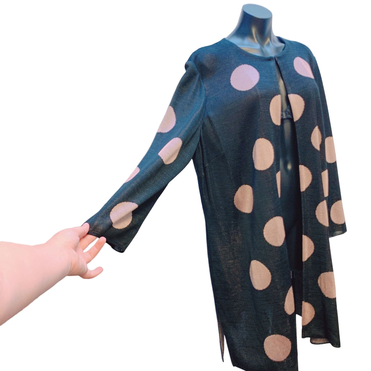 Misook Black & Tan Polka Dot Long Cardigan Sweater Size 1XL