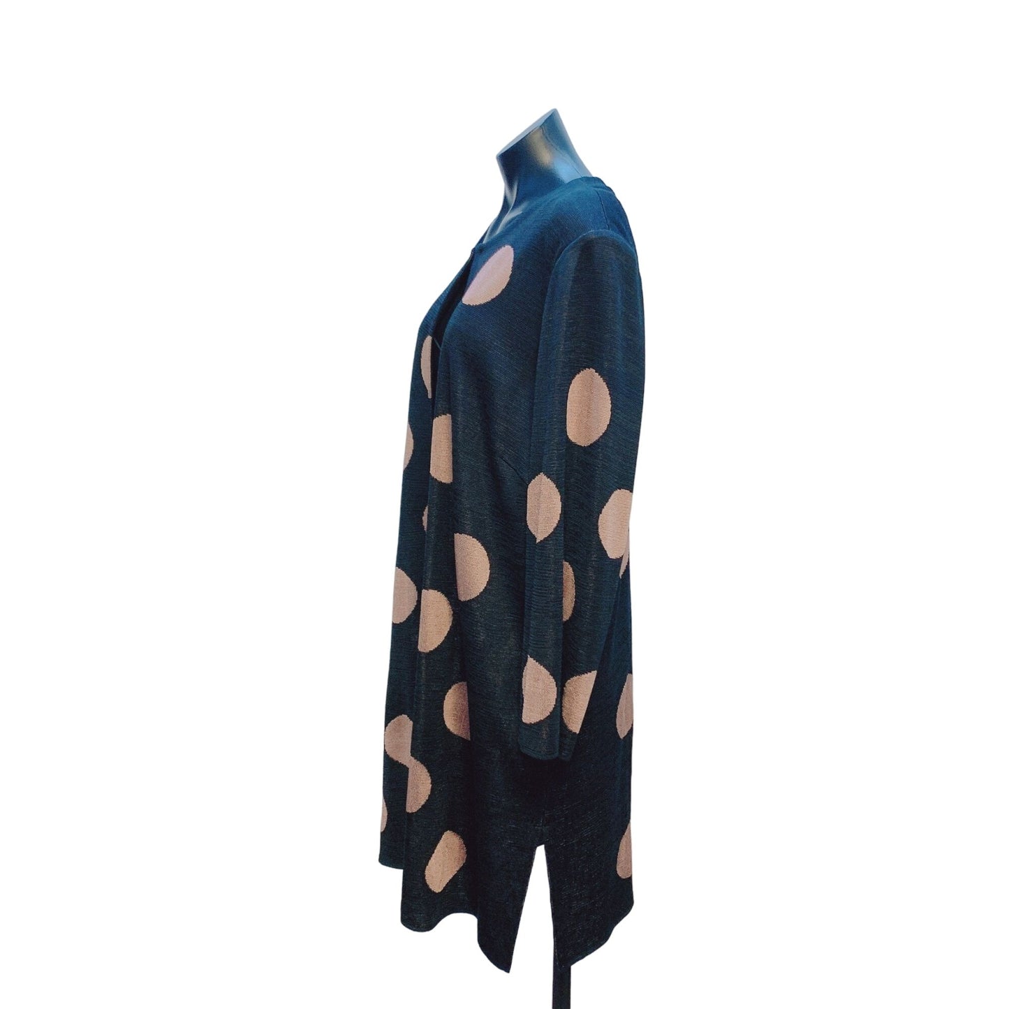 Misook Black & Tan Polka Dot Long Cardigan Sweater Size 1XL