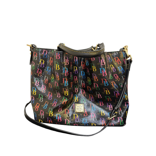 Dooney & Bourke Shoulder Bag With Multicolor DB 1975 Logo Pattern & Leather Straps