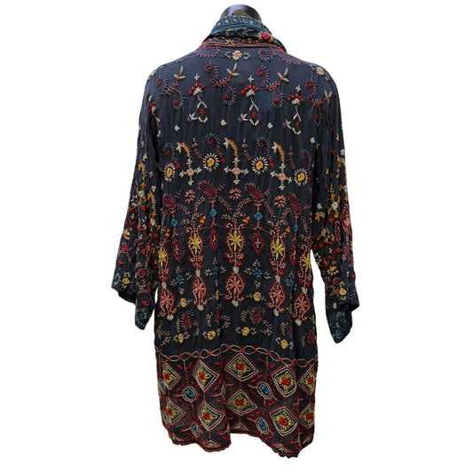Johnny Was Blue Multi Embroidered Open Front Cardigan L