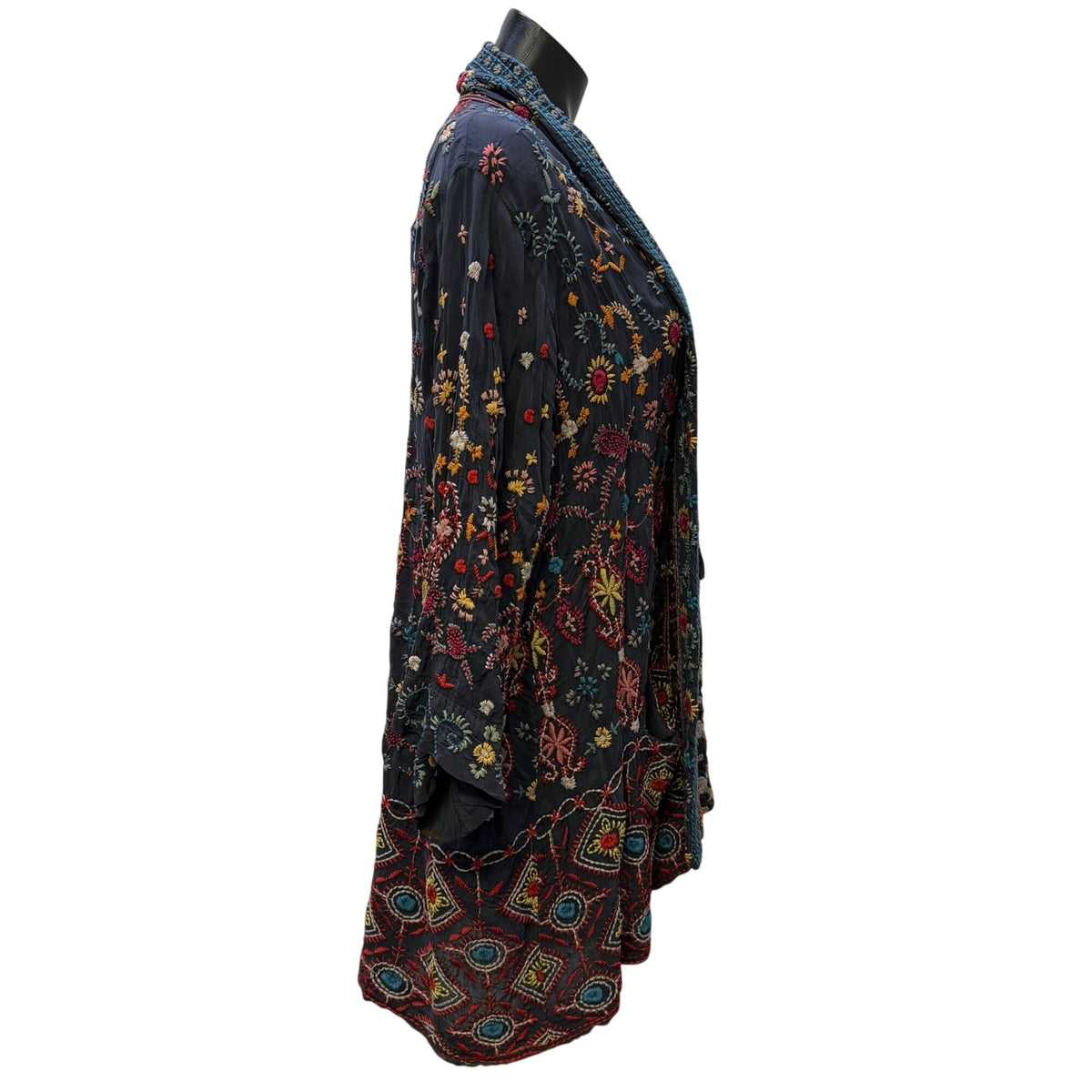 Johnny Was Blue Multi Embroidered Open Front Cardigan L