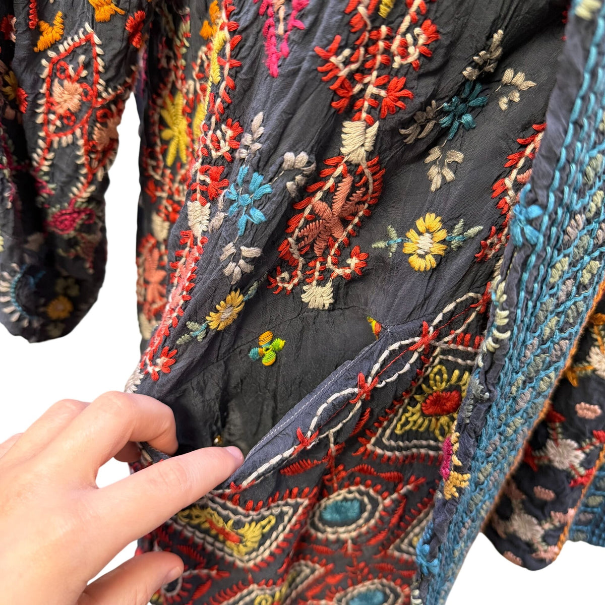 Johnny Was Blue Multi Embroidered Open Front Cardigan L