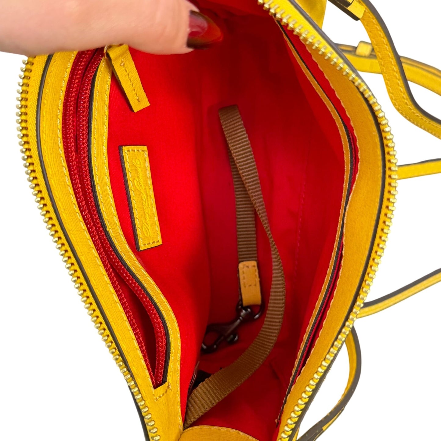 Dooney & Bourke Yellow Crossbody Bag With Adjustable Strap & Gold Hardware