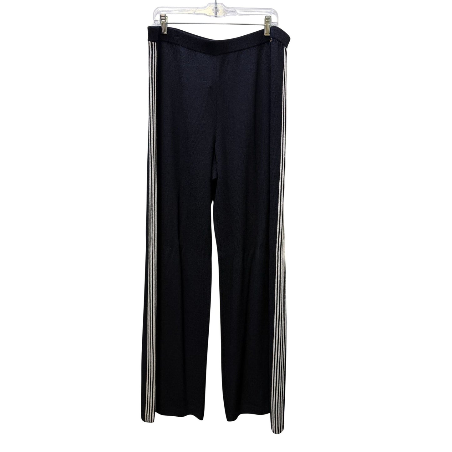 NWT St John Wide-Leg Knit Pants Black With White Stripes Size XL