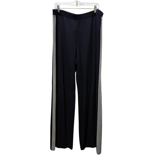 NWT St John Wide-Leg Knit Pants Black With White Stripes Size XL