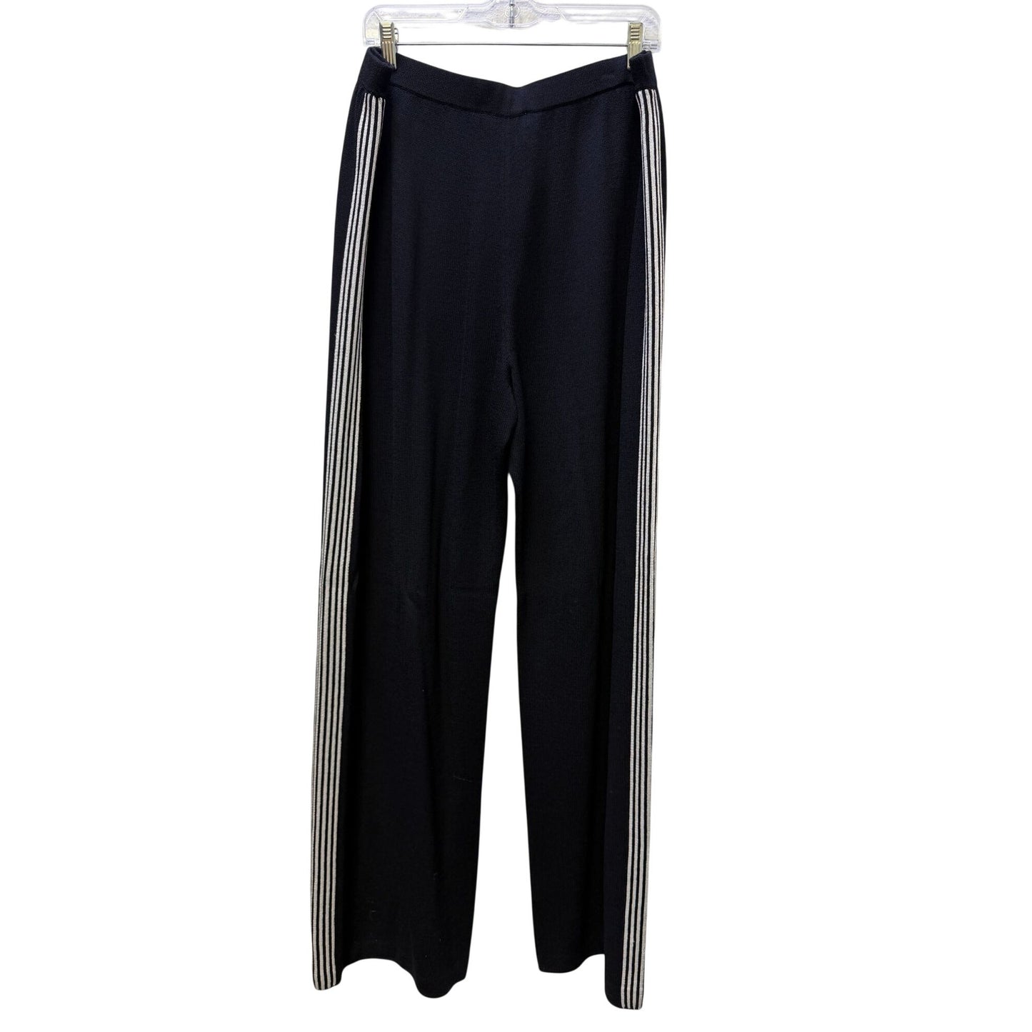 NWT St John Wide-Leg Knit Pants Black With White Stripes Size XL