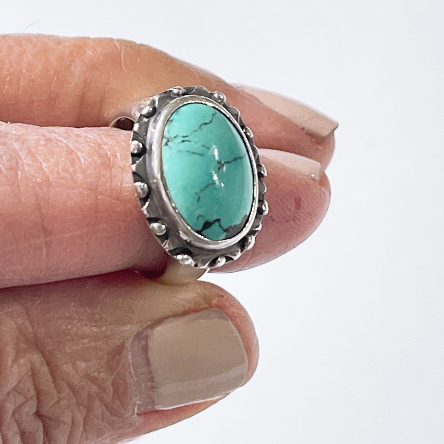 Turquoise Oval Sterling Silver Ring Size 6.5